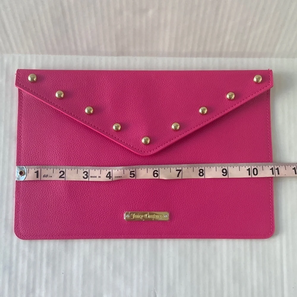 Juicy Couture Envelope Clutch Bag Bright Barbie Pink Gold Studs NWOT